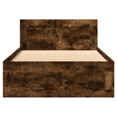 Bedframe met hoofdbord bewerkt hout gerookt eiken 75x190 cm