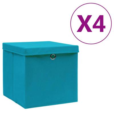 Opbergboxen met deksel 4 st 28x28x28 cm babyblauw Opbergboxen met deksel 4 st 28x28x28 cm babyblauw