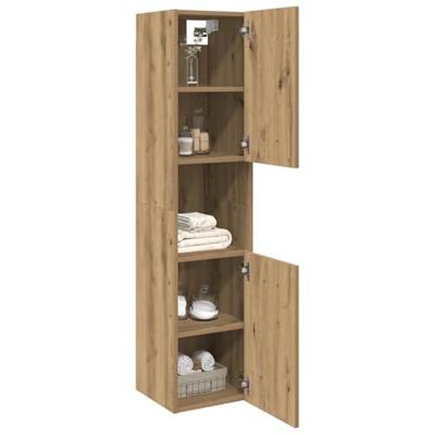 Badkamerwandkast 30x30x130cm bewerkt hout artisanaal eikenkleur