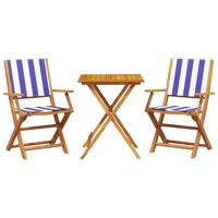 3-delige Bistroset stof en massief hout blauw en wit - thumbnail