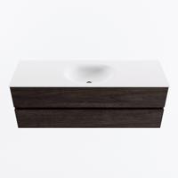 MONDIAZ VICA 140cm badmeubel onderkast Dark Brown 2 lades. Wastafel MOON midden 1 kraangat, kleur Talc. - thumbnail