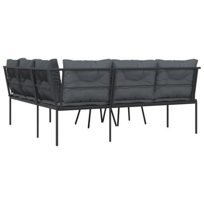 Loungeset met kussens staal en textileen zwart - thumbnail
