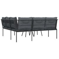 Loungeset met kussens staal en textileen zwart - thumbnail
