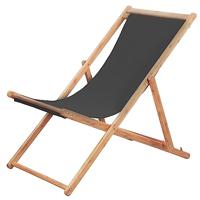 vidaXL Strandstoel inklapbaar stof en houten frame grijs - thumbnail