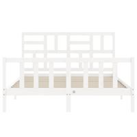 Bedframe met hoofdbord massief hout wit - thumbnail