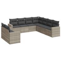 9-delige Loungeset met kussens poly rattan lichtgrijs - thumbnail