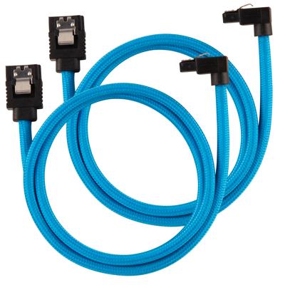 Corsair Premium SATA3-kabel, schuin/recht (6Gbps, 60 cm 90 graden), met ommanteling, blauw