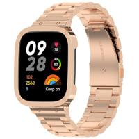 By Qubix - Stalen schakelband met case - Rosé/champagne goud - Xiaomi Redmi Watch 3 - thumbnail