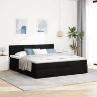 Ottoman bed met matras en LED's 160x200cm stof zwart - thumbnail