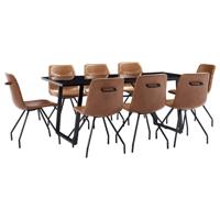 vidaXL 9-delige Eethoek kunstleer cognackleurig - thumbnail
