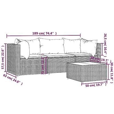 4-delige Loungeset met kussens poly rattan bruin 4-delige Loungeset met kussens poly rattan bruin