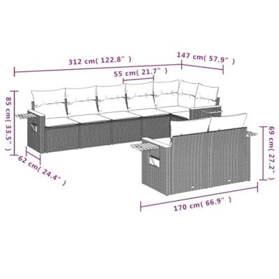 8-delige Loungeset met kussens poly rattan beige