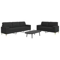 2-delige Loungeset met sierkussens stof zwart - thumbnail