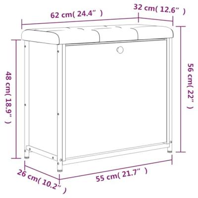 Schoenenbankje met klaplade 62x32x56 cm gerookt eikenkleurig Schoenenbankje met klaplade 62x32x56 cm gerookt eikenkleurig