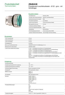 Schneider Electric ZB4BA38 Harmony ZB4BA38 Druktoets Bedieningsknop vlak Groen Druk-ontgrendeling 1 stuk(s)