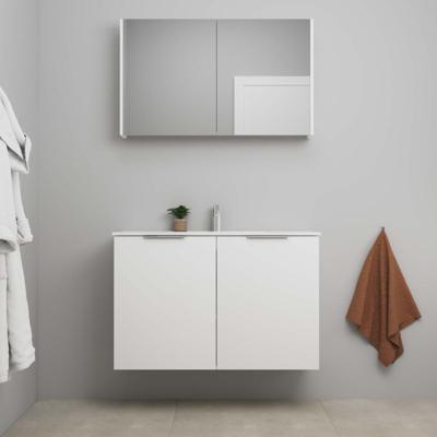 On-Line Badkamermeubelset - 100 cm - Bouwpakket - 2 Deuren met Greep - Porseleinen Wastafel - 1 Kraangat - Spiegelkast - Mat Wit