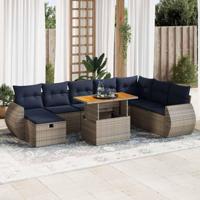 9-delige Loungeset met kussens poly rattan acacia zwart - thumbnail