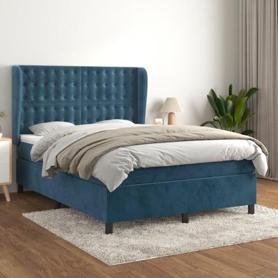 Boxspring met matras fluweel donkerblauw 140x200 cm