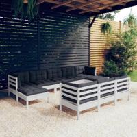 10-delige Loungeset met kussens massief grenenhout wit - thumbnail
