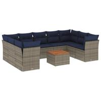 10-delige Loungeset met kussens poly rattan grijs - thumbnail