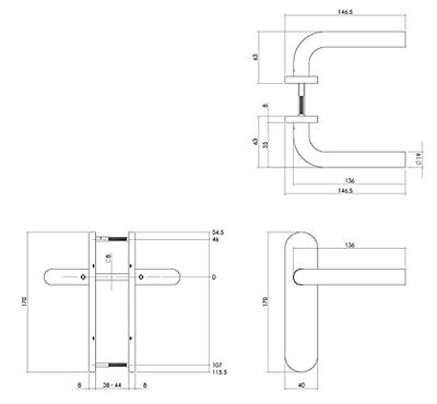 Intersteel deurkruk op schild - Recht - blind - RVS geborsteld Intersteel deurkruk op schild - Recht - blind - RVS geborsteld