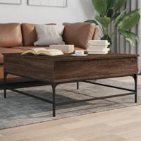 Salontafel 95x95x45 cm bewerkt hout en metaal bruin eikenkleur - thumbnail