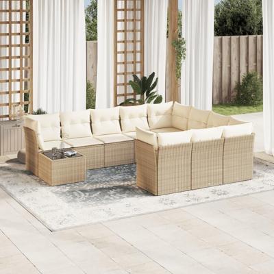 11-delige Tuinset met kussens poly rattan beige
