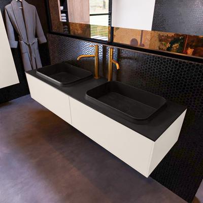 Badkamermeubelset Mondiaz Erin 150 cm met 2 Lades met RIDGE Wastafel Dubbel Urban met 2 kraangaten Greeploos Mat Linen Badkamermeubelset Mondiaz Erin 150 cm met 2 Lades met RIDGE Wastafel Dubbel Urban met 2 kraangaten Greeploos Mat Linen