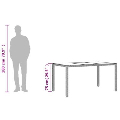 Tuintafel met glazen blad 150x90x75 cm poly rattan zwart