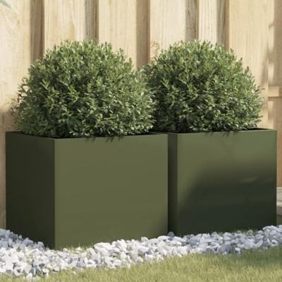 VidaXL Plantenbakken 2 st 42x40x39 cm staal olijfgroen
