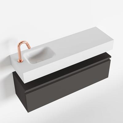 MONDIAZ ANDOR 100cm toiletmeubel dark grey. LEX 100cm wastafel talc links 1 kraangat