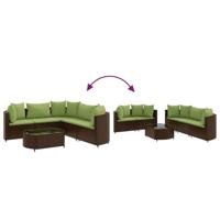 6-delige Loungeset met kussens poly rattan bruin - thumbnail