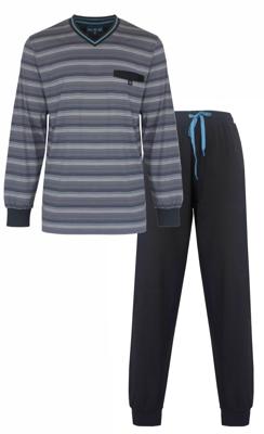 M.E.Q. Heren pyjama Tricot - Grey Stripe - katoenen mannen pyjama