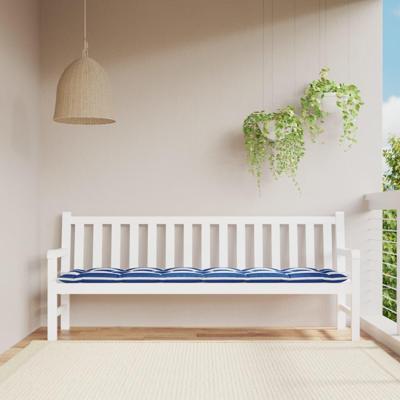 Tuinbankkussen gestreept 200x50x7 cm stof wit en blauw Tuinbankkussen gestreept 200x50x7 cm stof wit en blauw