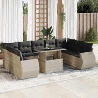 10-delige Loungeset met kussens poly rattan lichtgrijs - thumbnail