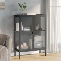 Dressoir 75x35x105 cm glas en staal zwart - thumbnail