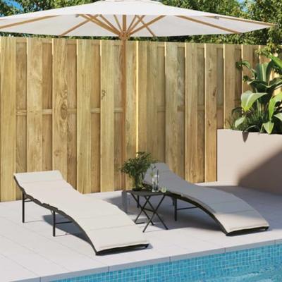 Ligbedden 2 st met tafel poly rattan zwart - thumbnail