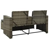 3-delige Loungeset met kussens poly rattan grijs - thumbnail