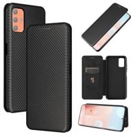 Voor HTC Desire 21 Pro Carbon Fiber Texture Magnetische Horizontale Flip TPU + PC + PU Lederen Case met Card Slot (Zwart) - thumbnail