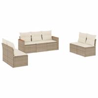 7-delige Loungeset met kussens poly rattan beige - thumbnail