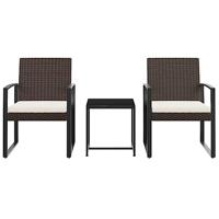 3-delige Tuinset met kussens polypropeen rattan bruin - thumbnail