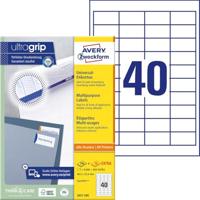 Avery Zweckform 3657, Universele etiketten, Ultragrip, wit, 100 vel, 40 per vel, 48,5 x 25,4 mm - thumbnail