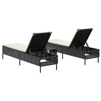 3-delige Ligbeddenset met kussens poly rattan zwart - thumbnail