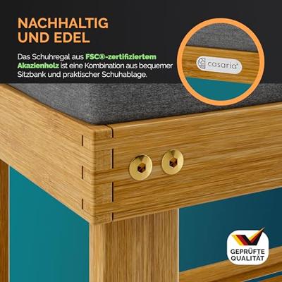 Acaciahout Schoenbank FSC gecertificeerd met zitkussen 70x33x48cm Acaciahout Schoenbank FSC gecertificeerd met zitkussen 70x33x48cm
