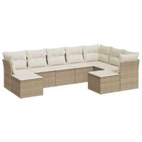 9-delige Loungeset met kussens poly rattan beige - thumbnail