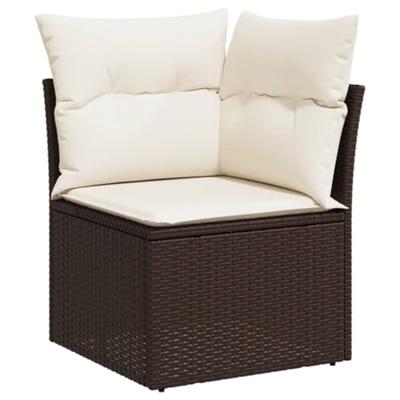 Tuinhoekbank met kussens poly rattan bruin - thumbnail