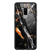 Samsung Galaxy S9 Plus glazen hardcase - Marmer zwart oranje - thumbnail