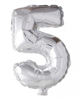 Folie ballon nummer '5' zilver 40cm