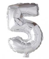 Folie ballon nummer '5' zilver 40cm - thumbnail