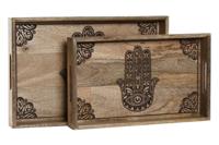 Set van trays Home ESPRIT Natuurlijk Mangohout 43,5 x 27 x 5,5 cm (2 Stuks) - thumbnail
